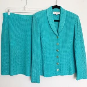 [St John Collection] Teal Knit Skirt Suit